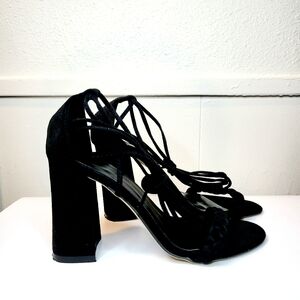 Black Stripe Block Heel Sandals Stylish Fashion Footwear Women Shoes